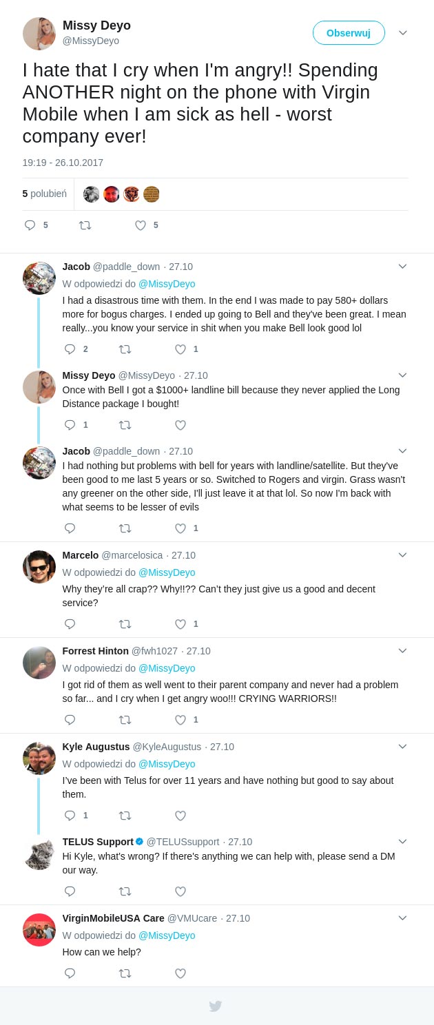 A TELUS közösségi figyelés rögzíti a Virgin Mobile ügyfelének példáját A TELUS közösségi figyelés rögzíti a Virgin Mobile ügyfelének példáját