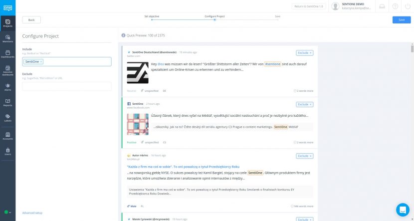 Skonfiguruj projekt monitorowania marki w mediach społecznościowych w narzędziu SentiOne Skonfiguruj projekt monitorowania marki w mediach spełecznościowych w narzędziu SentiOne